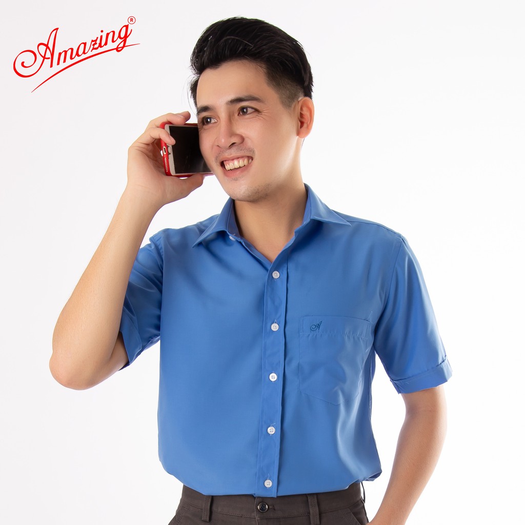 Áo sơ mi nam ngắn tay Amazing cao cấp, form chuẩn basic, vạt bầu, chất vải mượt mát