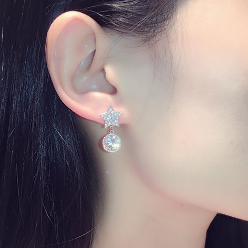 Bông tai hình mặt trăng ngôi sao đính đá thời trang