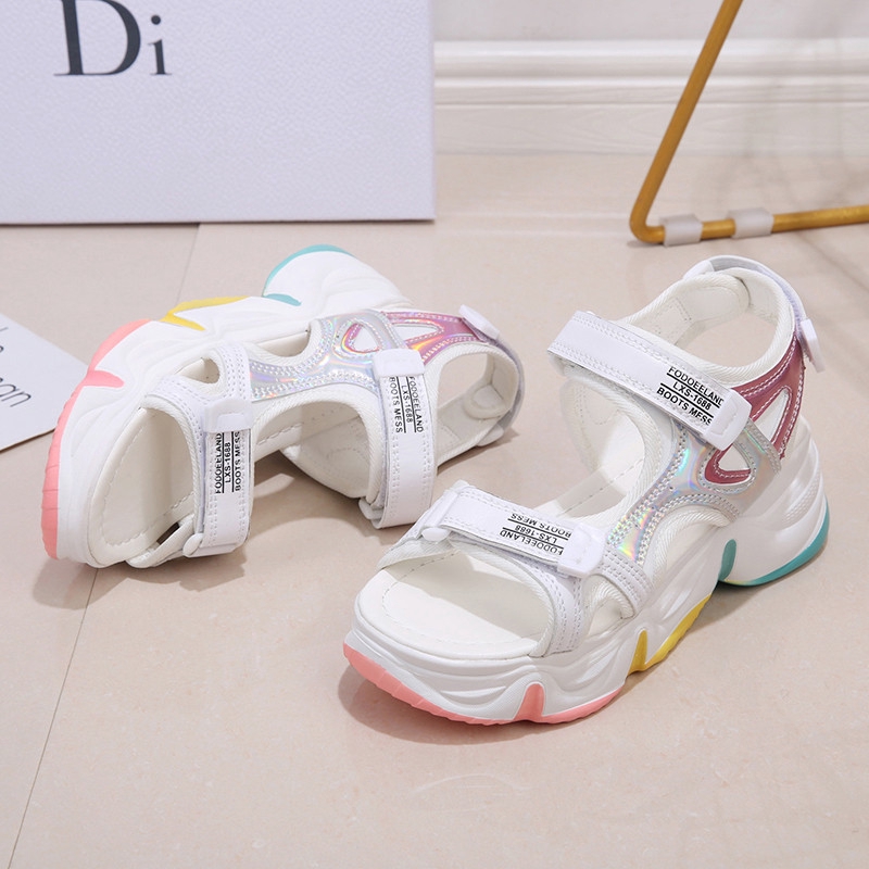 XIELUAIZTA Xăng đan Khóa Dán Đế Dày Màu Cầu Vồng Thời Trang Nữ