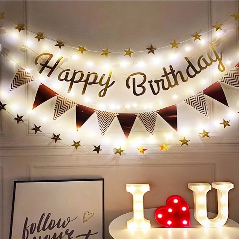 Banner Chữ Happy Birthday Màu Vàng Đồng Độc Đáo Trang Trí Tiệc Sinh Nhật