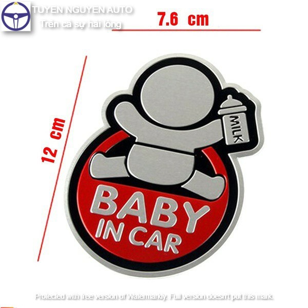 Tem baby in car dán xe hơi, ô tô (tem nhôm)