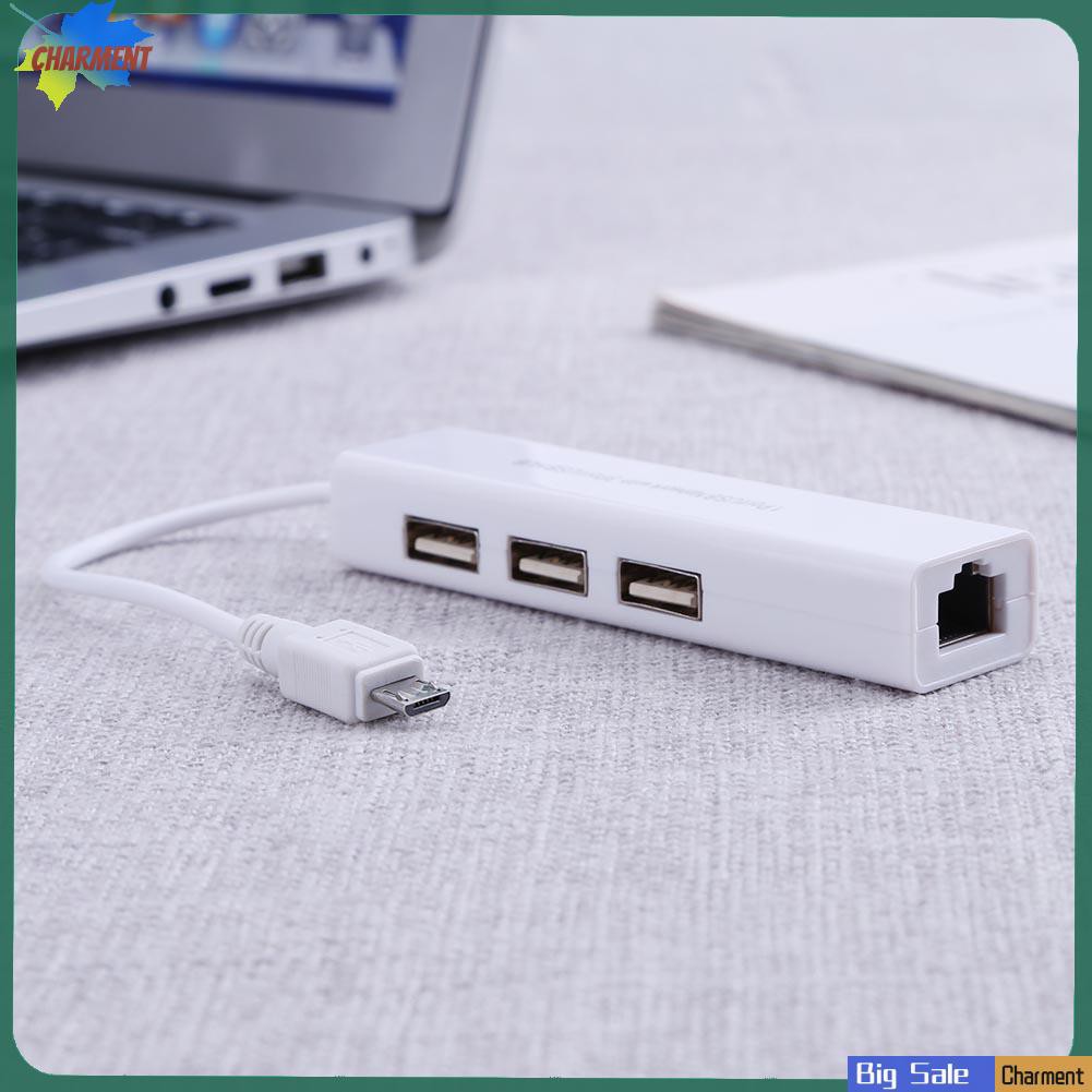 Bộ Chia 3 Cổng Usb 2.0 Hub 10 / 100mb Micro Usb Sang Rj45 Lan