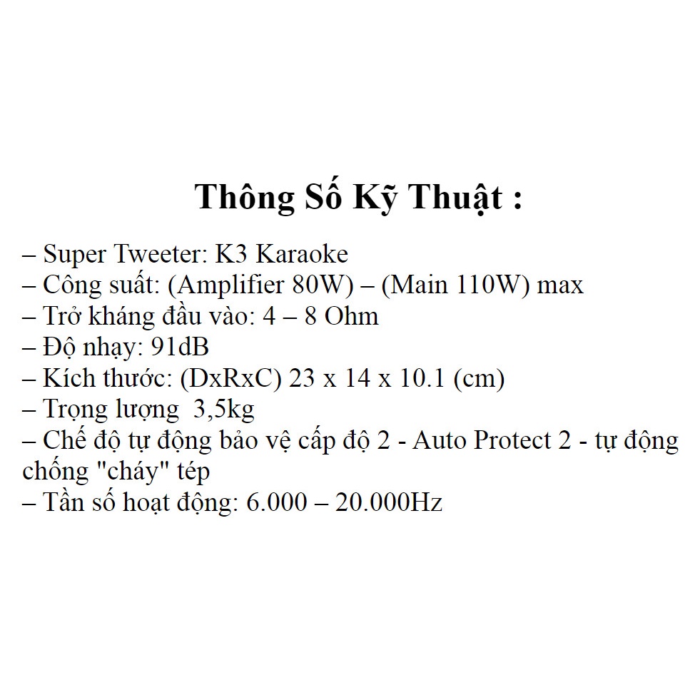 Loa Treble rời MusicArt K3, tép có phân tần, trép Super Tweeter K3 dành cho dàn âm thanh nghe nhạc, hát karaoke hay hơn