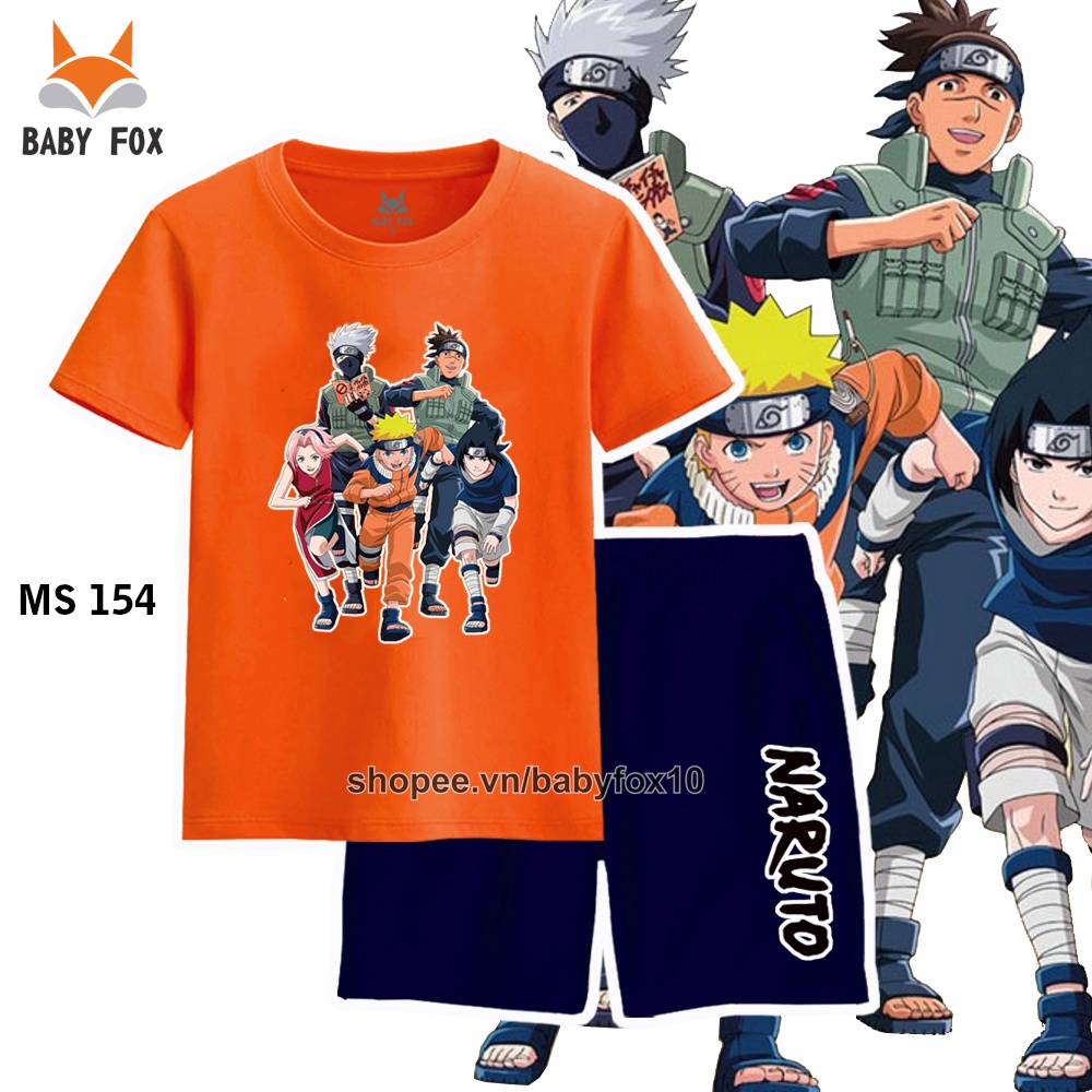Bộ thun bé trai 100% cotton loại tốt, thương hiệu BABY FOX, hình Naruto, size nhí trung, đại l