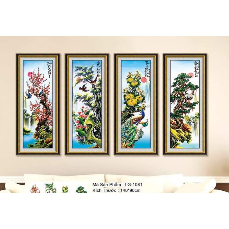 Tranh đính đá Tứ Quý Tùng Cúc Trúc Mai KT:140x90cm