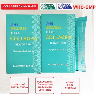 Collagen Vĩnh Hoàn 100% Collagen Thủy Phân Nguyên Chất Vinhwellness 100g (2 hộp) - Date mới 2023