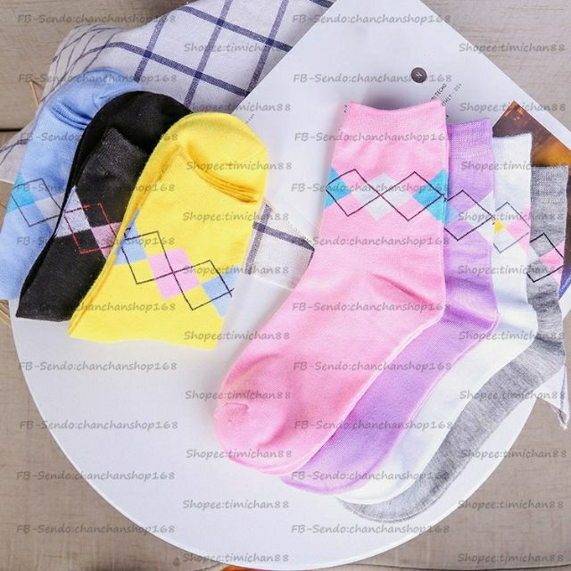 Vớ dài nữ Cotton Trơn - Sọc - Ô vuông 16k / đôi