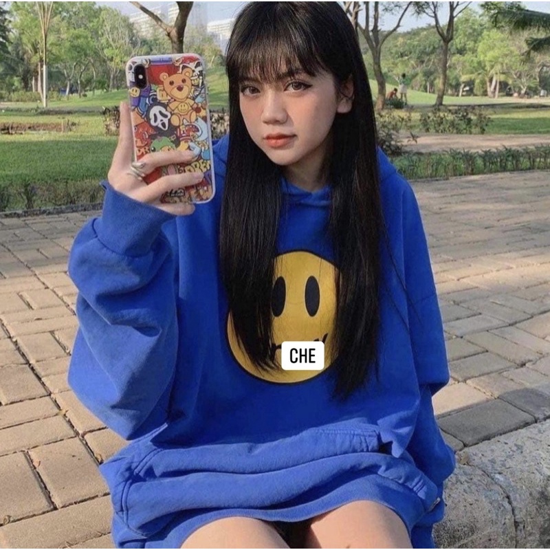 Áo Hoddie nữ, Áo Hoddie nam nữ in hình mặt cười, 3 màu form rộng dài kiểu dáng Hàn Quốc uzzlang | BigBuy360 - bigbuy360.vn