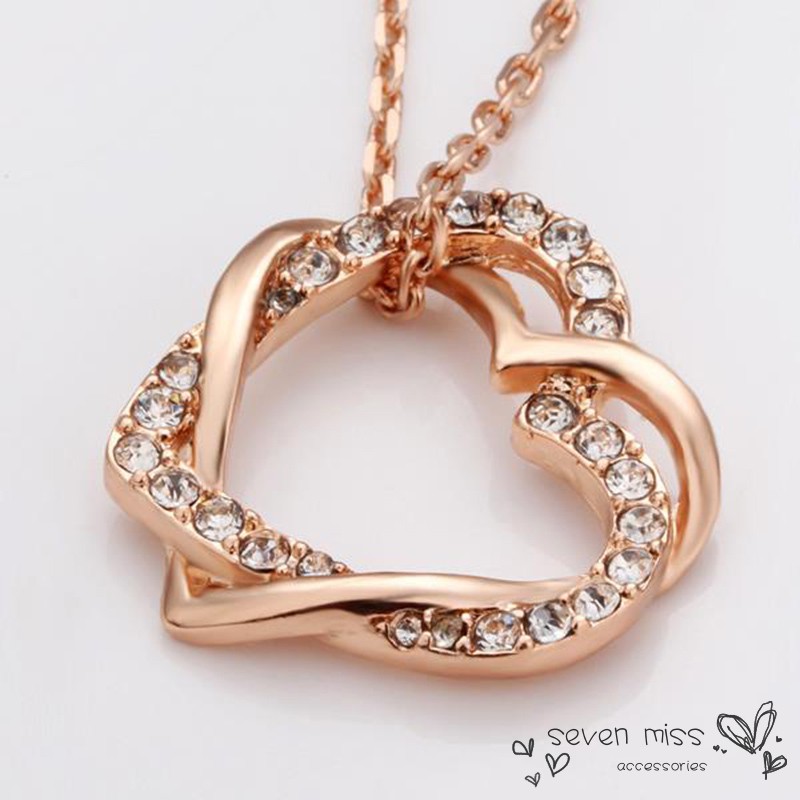 New Fashion Jewelry 18K Real Gold Plated Double Heart Zircon Necklace For Women Gift