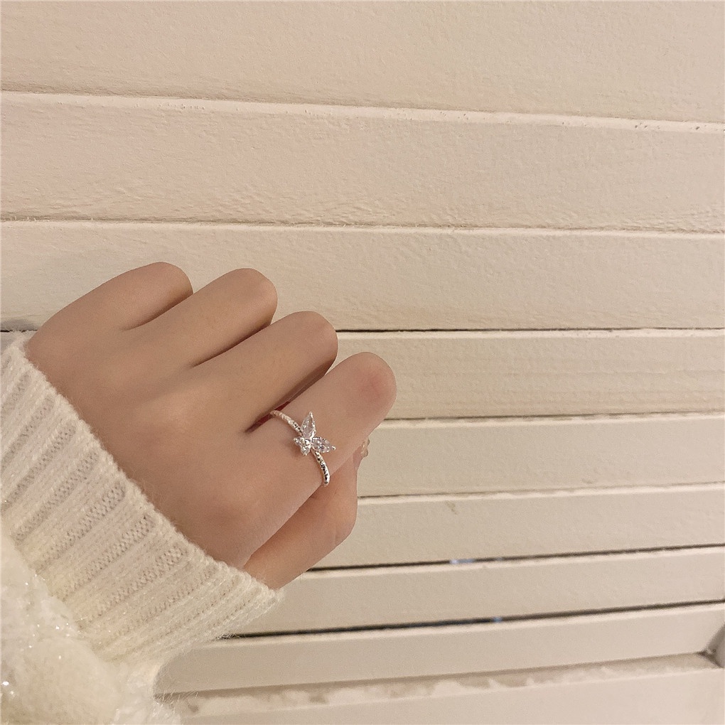 Nhẫn hở mặt hình bướm đính đá zircon thời trang cho nữ