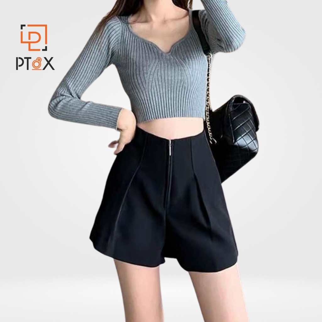 Quần short nữ cạp liền cao quần đùi nữ khóa kim loại chất tuyết mưa đẹp thời trang, quà tặng chun buộc tóc | BigBuy360 - bigbuy360.vn