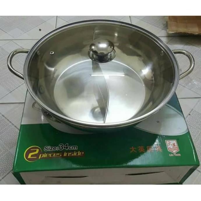 Nồi Lẩu Inox 2 Ngăn Size 30 Siêu Hot Tặng Kèm Nắp Vung Kính