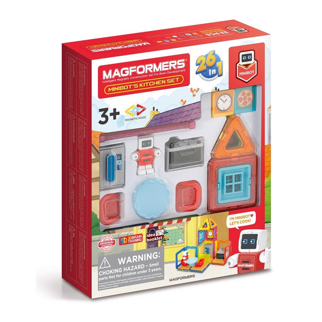 Xếp hình nam châm 3D Magformers - Bộ Nhà bếp của Minibot 33 mảnh