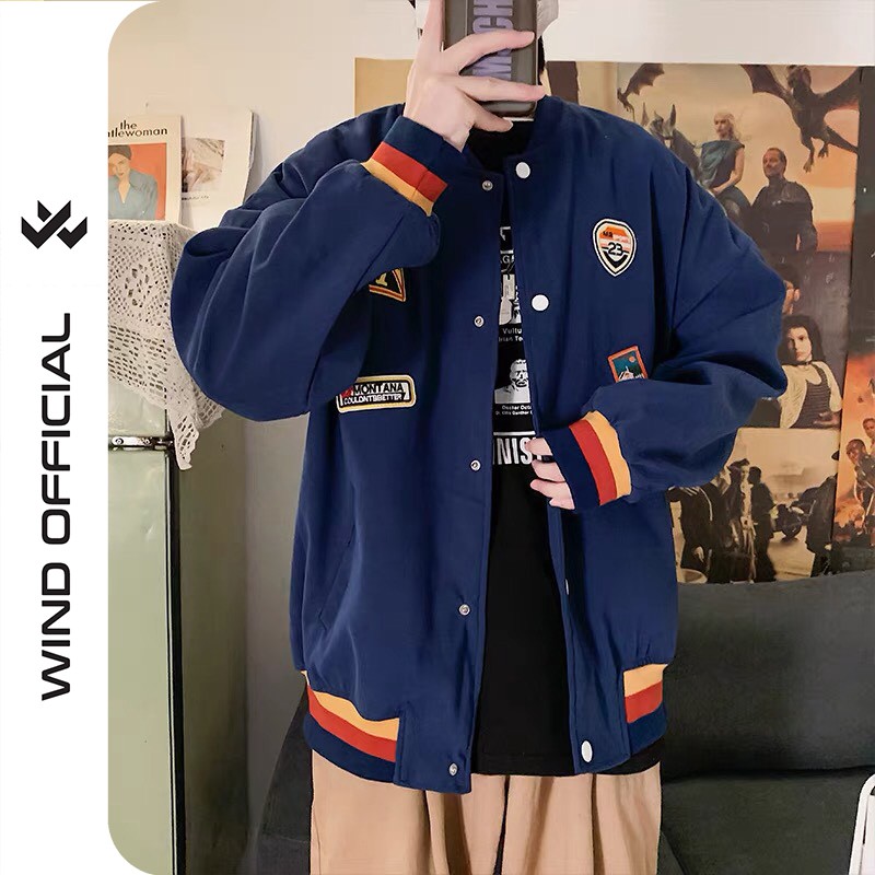 Áo khoác bomber nỉ WIND nam nữ Số 7 form rộng bóng chày unisex phong cách ulzzang