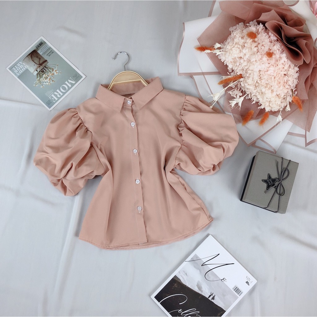 Sơ mi nữ tay ngắn phồng tiểu thư | BigBuy360 - bigbuy360.vn