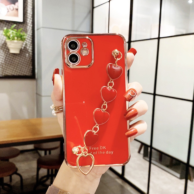 Ốp Điện Thoại Mềm Mạ Hình Trái Tim Cho OPPO A77 A57 A96 A95 A55 A54 A53 A52 A92 Realme C32 C35 C21 C20 C25