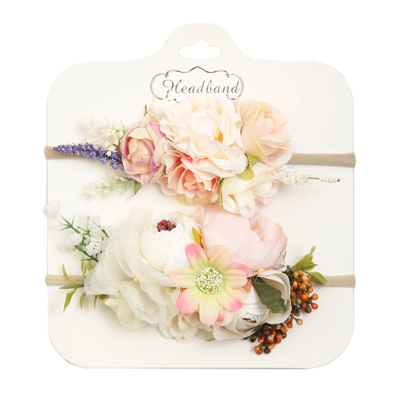 Bộ 2 Băng Đô Đội Đầu Bằng Nylon Co Giãn Gắn Hoa Giả Cho Bé Gái