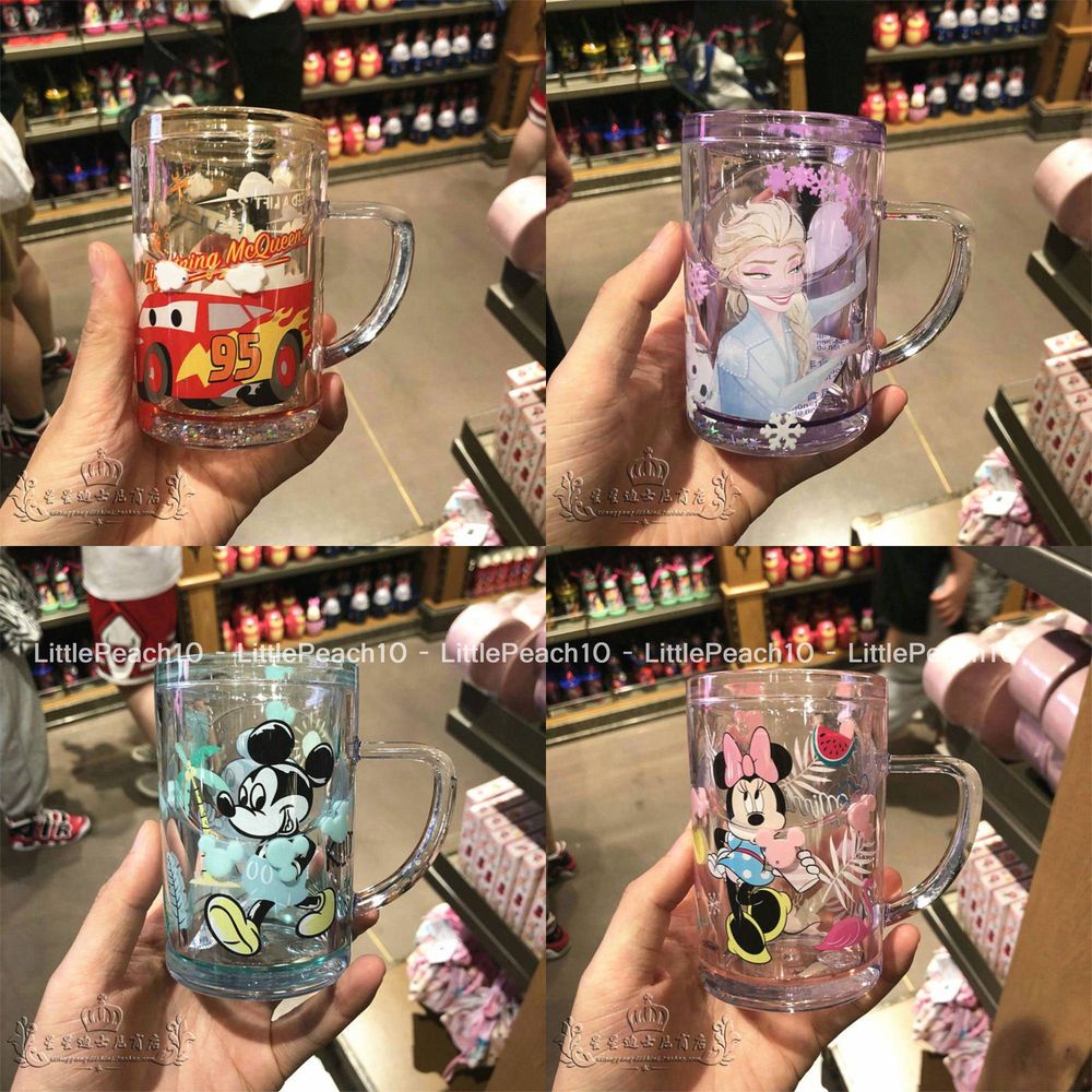 Ly nước Disney 2 lớp thẳng nhũ kim tuyến rơi lung linh Mickey Minnie Frozen Car cho bé trai và gái