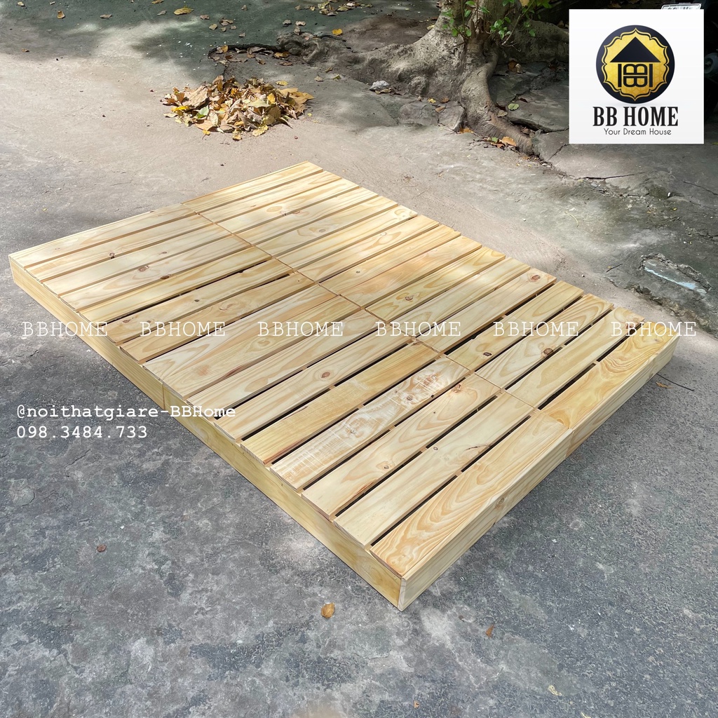 Giường pallet gỗ thông mới 100% BBHome - Sơn phủ PU,nan gỗ dày