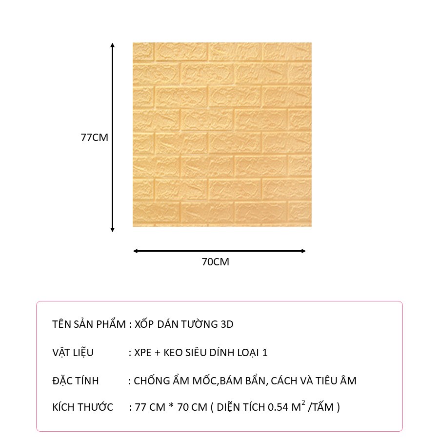 Xốp dán tường giả gạch 3d khổ lớn 70 x 77 cm - MINAMINU | BigBuy360 - bigbuy360.vn