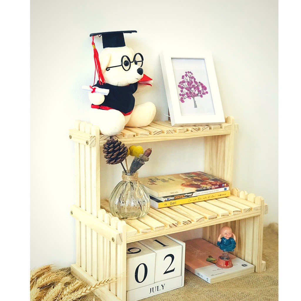 Kệ gỗ 2 tầng đa năng, kệ bàn trang điểm từ gỗ thông tự nhiên nhập khẩu từ mỹ an toàn cho sức khỏe