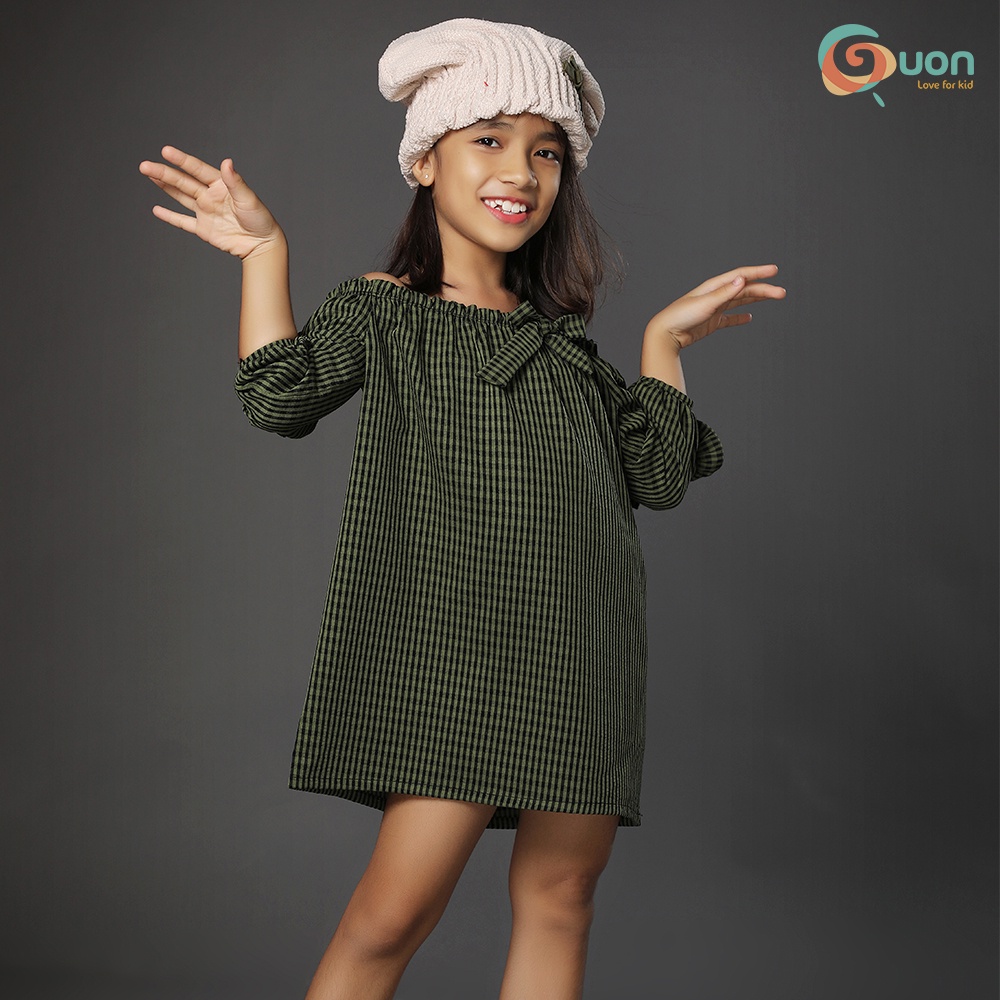 Váy bé gái trễ vai từ 6-24kg vải cotton thoáng mát Sarah - GUON