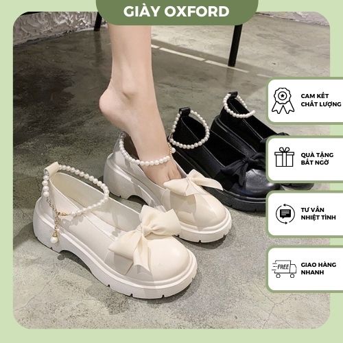 Giày búp bê marry jane, giày lolita nữ quai ngọc hột soàn màu đen kem chất da lì đi học đi chơi tiểu thư hàn quốc C1051