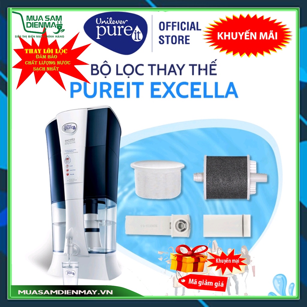 Bộ 4 lõi lọc Pureit Excella thay thế máy lọc nước Pureit Excella lọc cặn diệt khuẩn than hoạt tính công suất 3000L