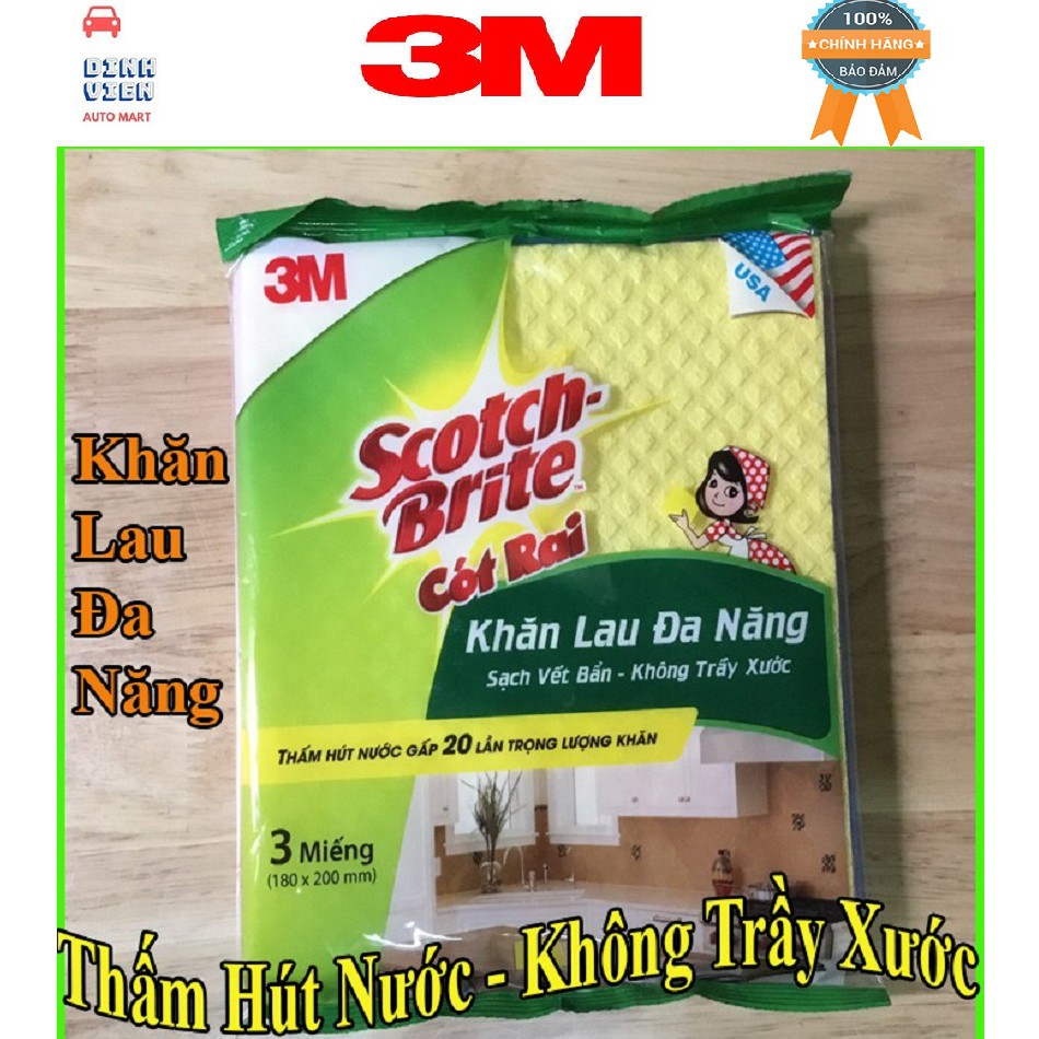 { TÍNH NĂNG ĐỘT PHÁ } Gói 3 khăn lau Scotch Brite 3M đa năng giúp lấy sạch vết bẩn hiệu quả, nhanh khô, dễ sử dụng