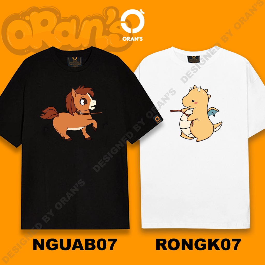 Áo gia đình in hình con rồng kéo con ngựa 07 tay lỡ Oversize chất COTTON 4C, FULLBOX ORANS COUPLE TEE - ORAN'S