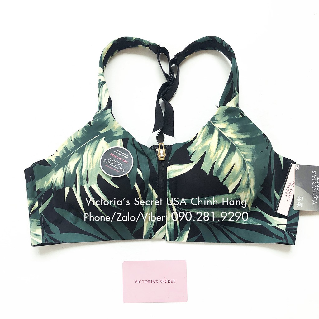 34B, B75 (Auth Mỹ) - Áo tập xanh lá gài trước (120) Knockout Maximum, Dark Green 2 lớp - Victoria's Secret USA