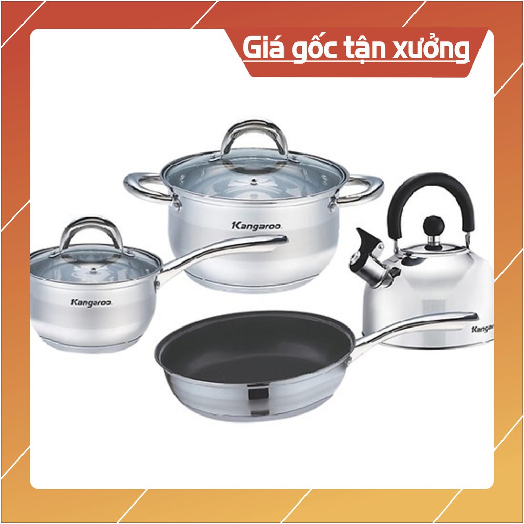 Bộ Inox Nồi Chảo Quánh Ấm Bếp Từ Kangaroo KG998M (Dùng được với bếp từ)