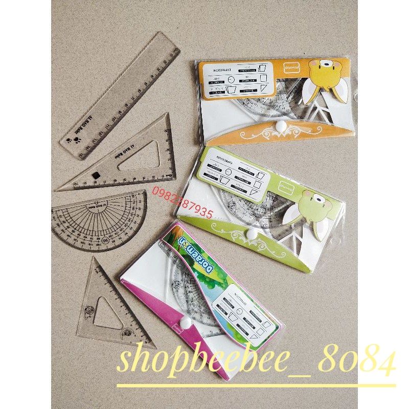 Set eke thước kẻ đo độ học sinh 4 món