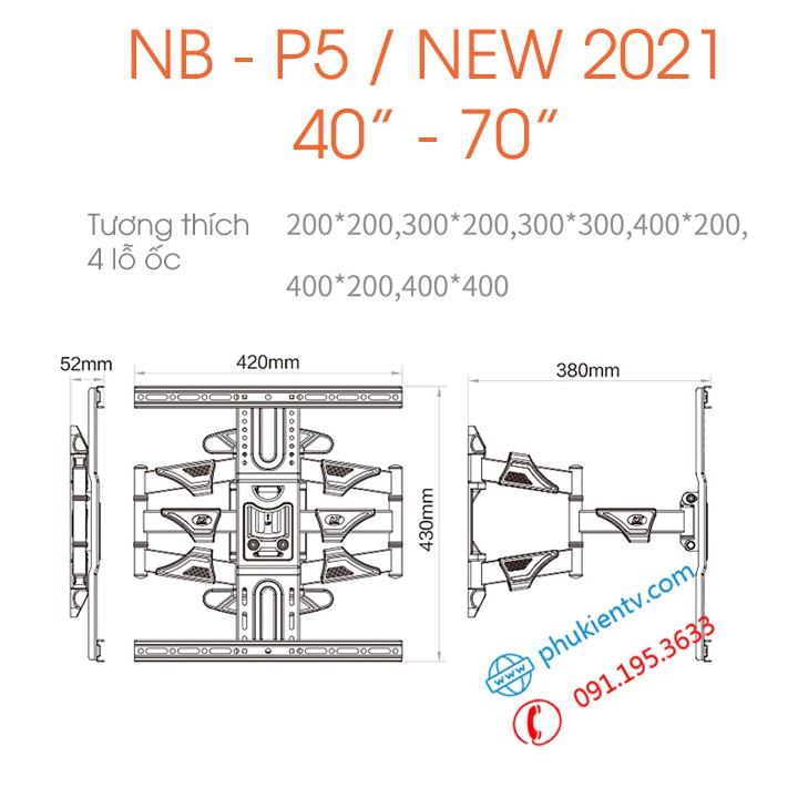 Giá treo tivi xoay đa năng NB P5 - NB P6 32 - 60 / 40 - 70 inch / 45 - 75 Inch - Khung treo tivi 6 cánh tay chịu lực