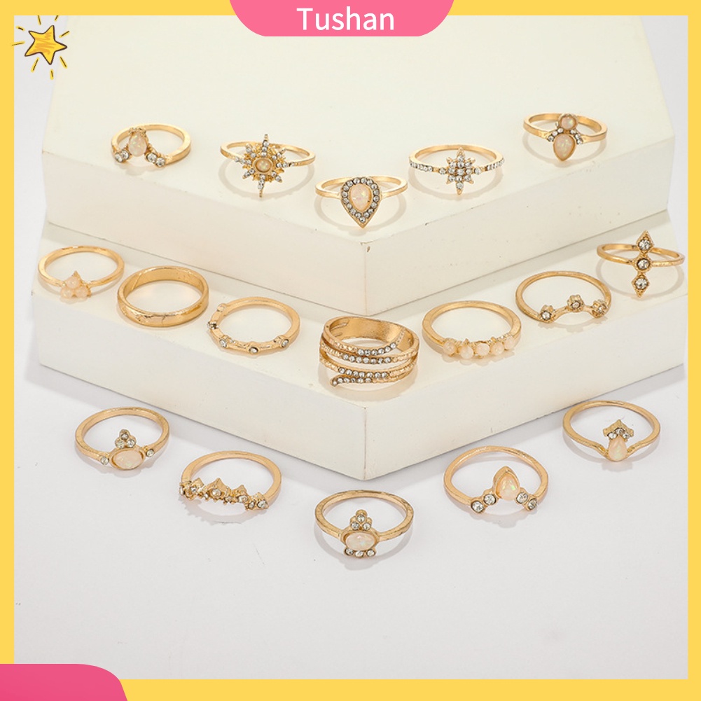 Set 17 Nhẫn Đeo Tay Đính Đá Phong Cách Bohemian Thời Trang Cho Nữ