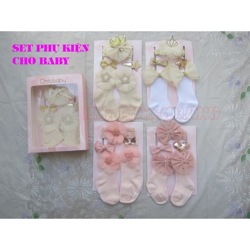 SET KẸP TÓC+BĂNG ĐÔ+TẤT CHIC BABY CHO BÉ