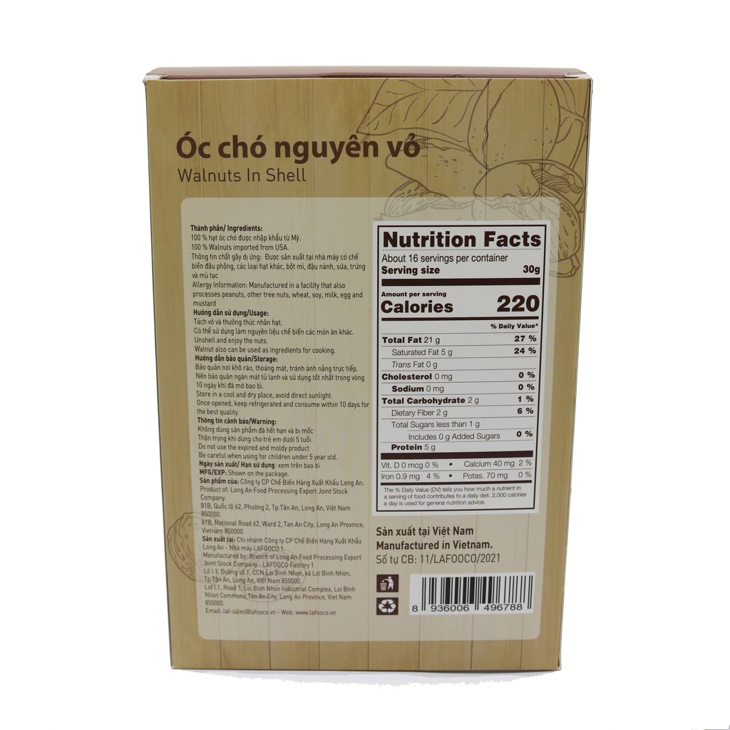 [Mã FMCGM25 - 10% đơn 150K] Óc Chó Nguyên Vỏ LAFOOCO Hộp 500g (Tặng dụng cụ tách óc chó)