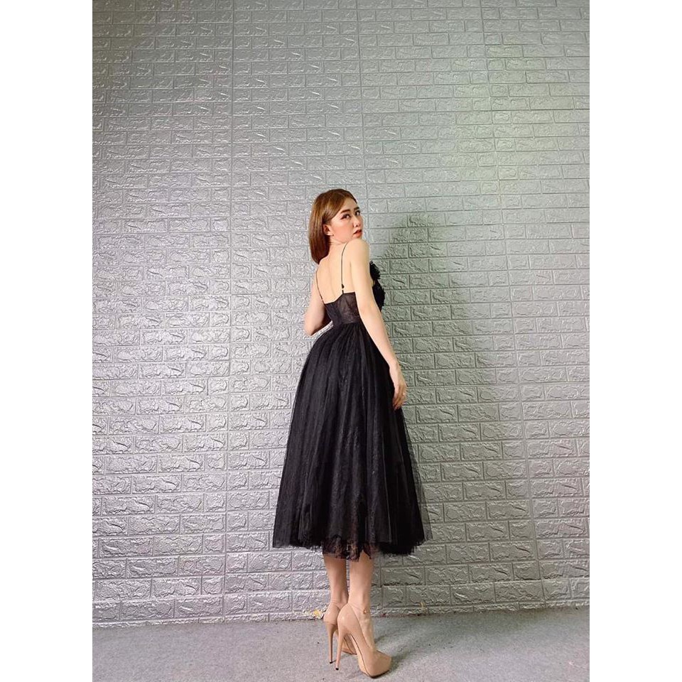 đầm 2 dây kết hoa nổi ( ảnh và video shop tự chụp 10000% )