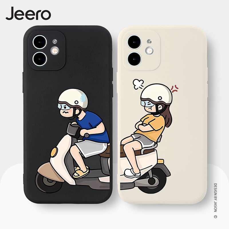 Ốp điện thoại JEERO viền vuông đen chống bẩn ngộ nghĩnh hài hước độc lạ hoạt hình cặp đôi dễ thương đẹp mềm Cho iPhone 14 13 12 11 Pro Max SE 2020 X XR XS 8 7 ip 6S 6 Plus kute HFE1211