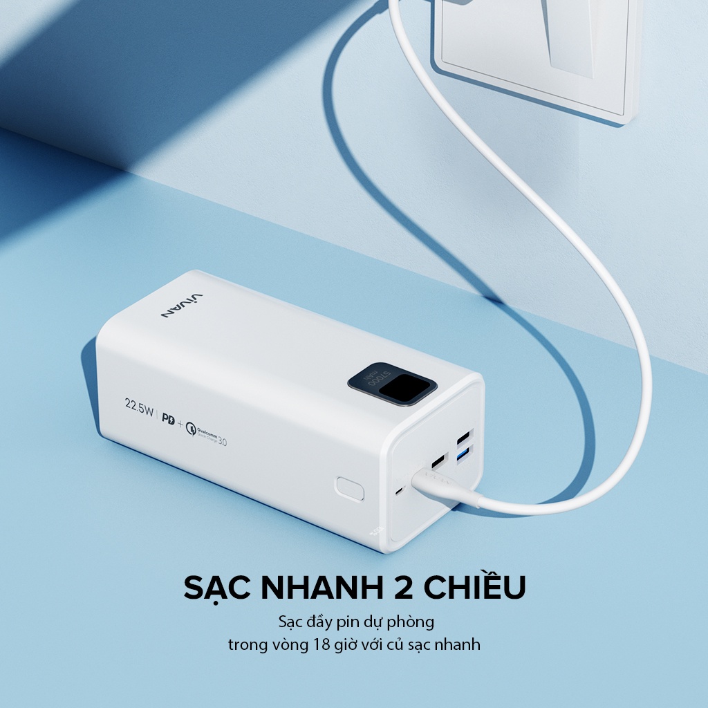 Pin Sạc Dự Phòng Sạc Nhanh Dung Lượng Lớn 57000Mah Vivan VPB-B60 2 Input Micro USB Type-C And 4 Output 3  USB-A 1 Type C