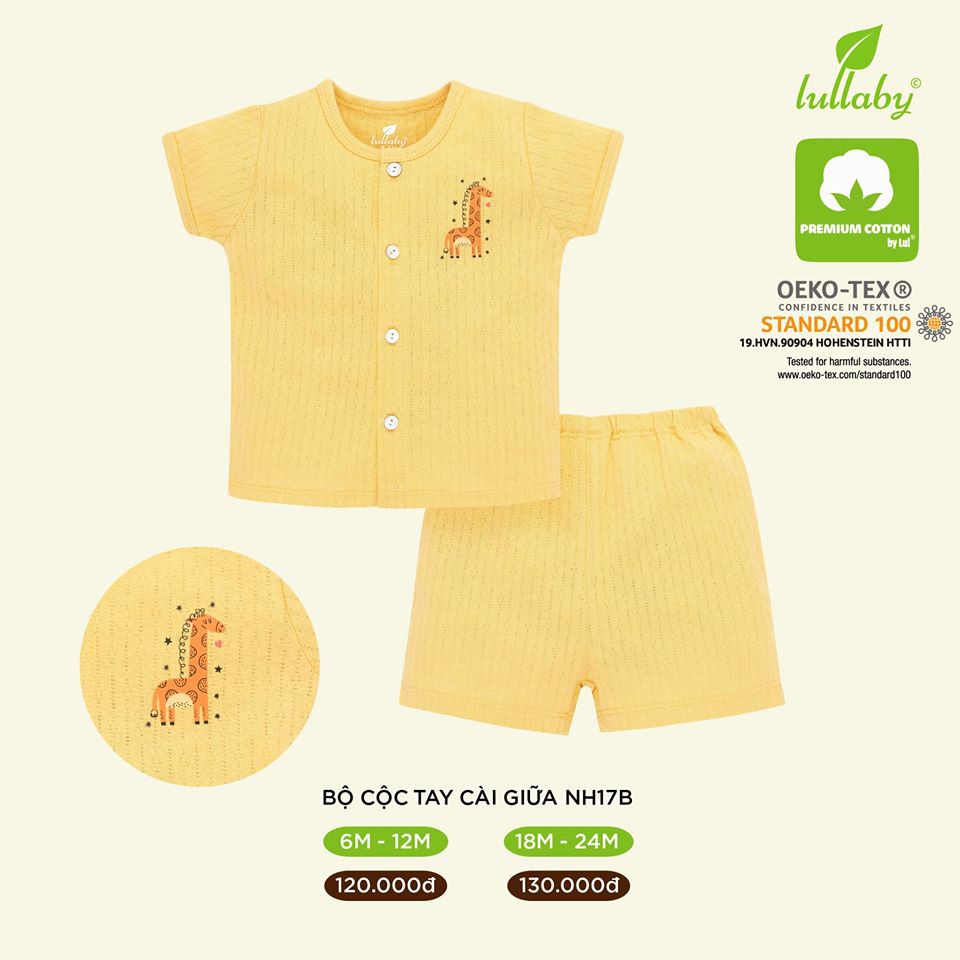 Bộ cộc tay cài giữa Bộ sưu tập Stripe Pointelle Lullaby NH17B