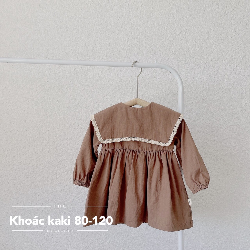 Áo khoác kaki dáng váy CỔ SEN TO viền ren cho bé gái 1-5 tuổi (Mã 100502)