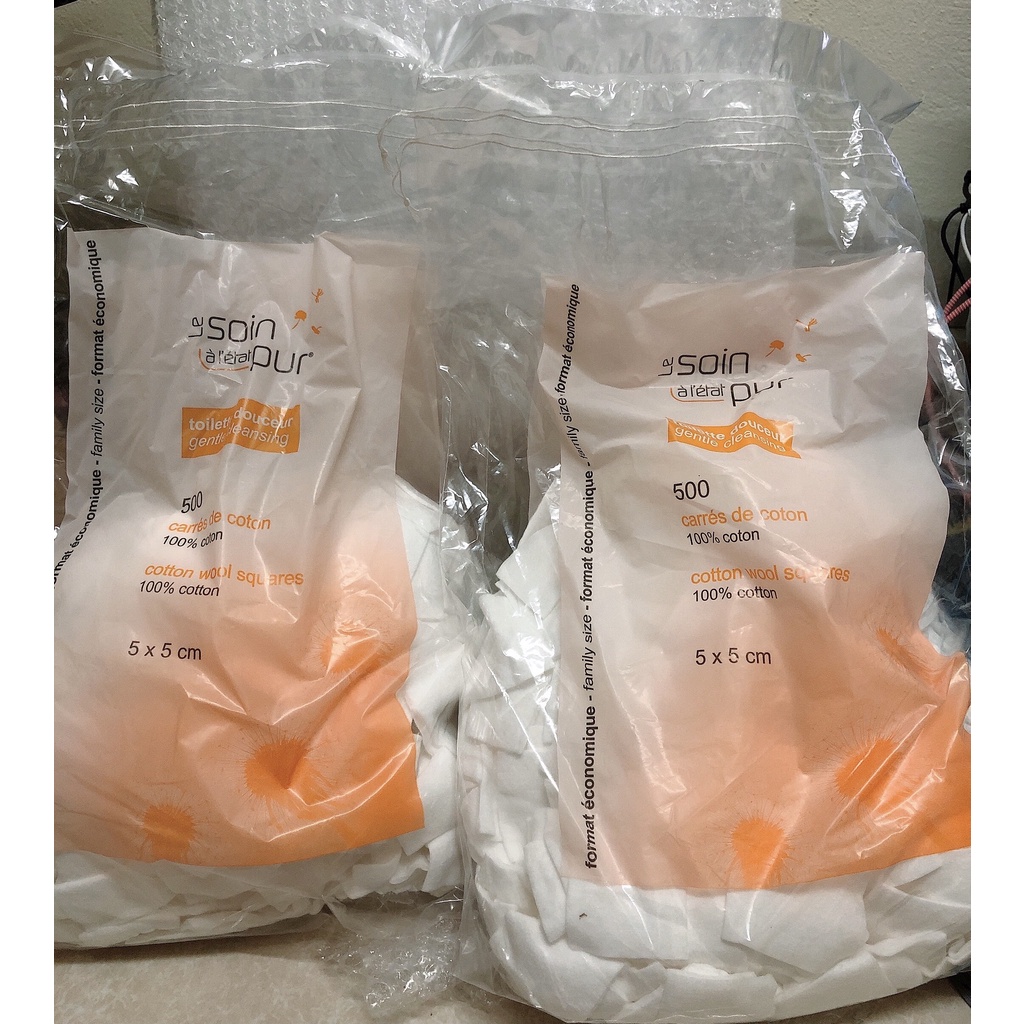 Bông Tẩy Trang Pháp Tetra Medical Carrés De Coton 500 miếng Le Soin Làl'état Pur
