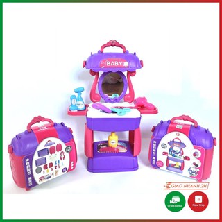 Đồ chơi trang điểm, đồ chơi makeup cho bé gái nhiều chi tiết son môi, máy sấy, gương, lược, buộc tóc......