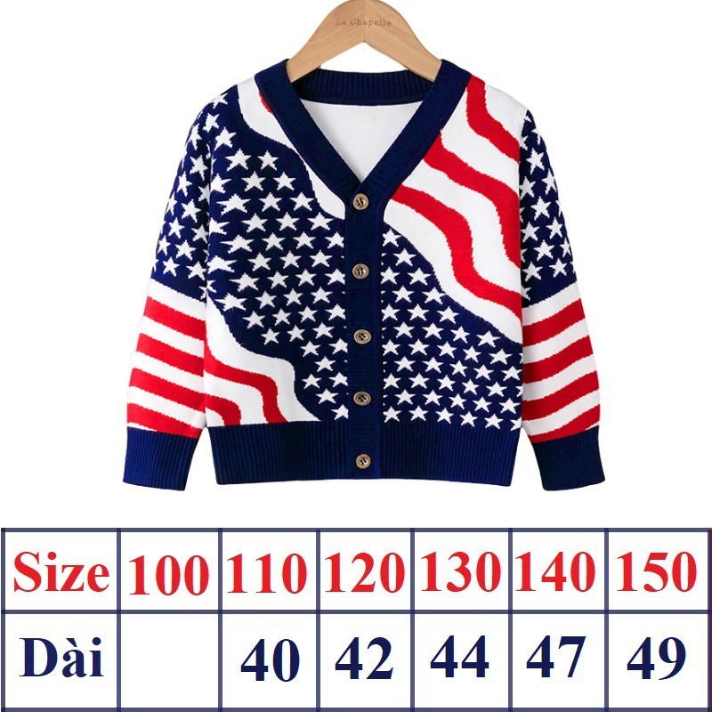 Áo khoác len bé trai cardigan 2 lớp cho bé từ 2 đến 8 tuổi