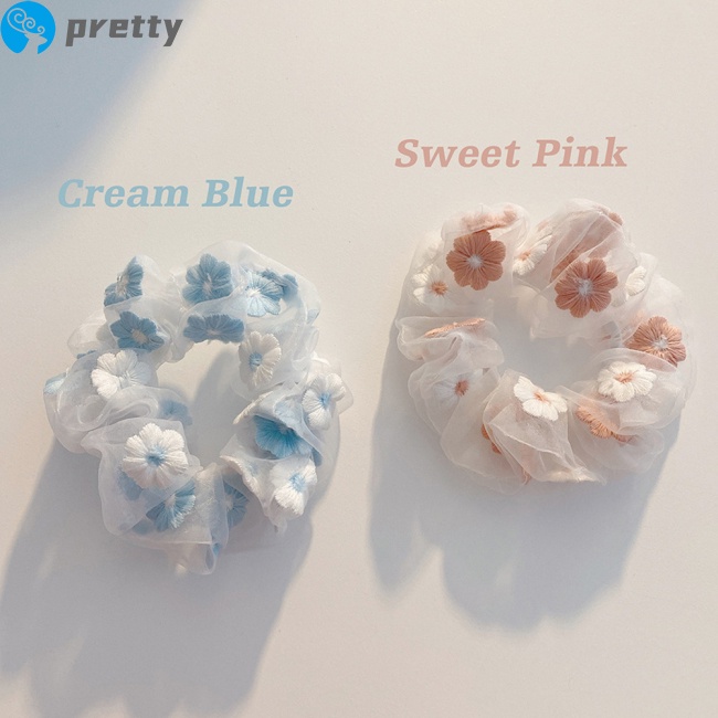 Dây buộc tóc bằng vải organza thêu hoa dễ thương