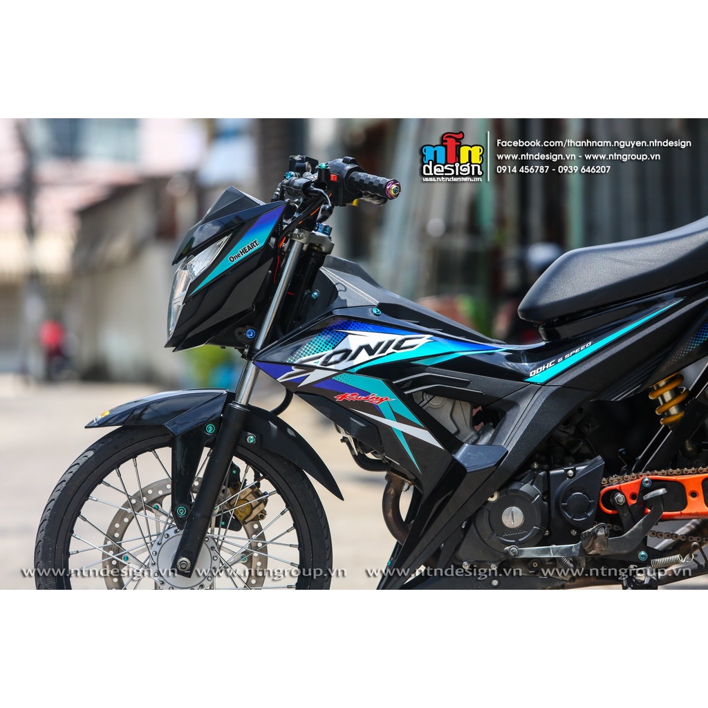 Tem Decal Rời Dán Xe Sonic 150 Mẫu Chỉ Xanh Đen Trắng Cực Đẹp, Hàng 3 Lớp Chất Lượng Cao Không Bay Màu