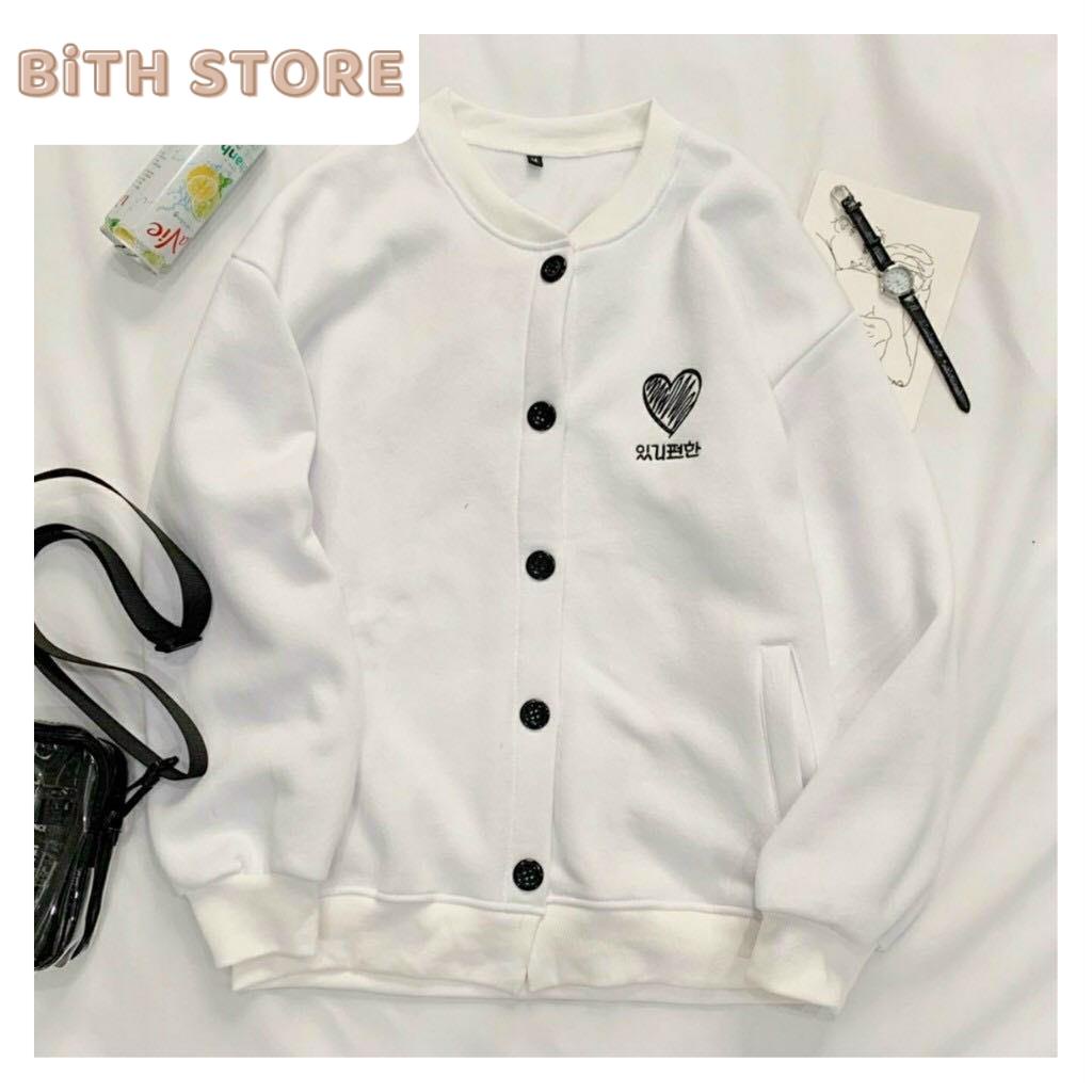 Áo Khoác Cardigan Nam Nữ Thêu Trái Tim Phong Cách Hàn Quốc, Áo Khoác Nỉ Bông Cài Cúc Nam Nữ Đẹp