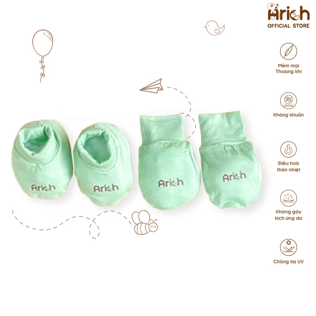 Set bao tay, bao chân Arich mẫu trơn cho bé sơ sinh (0-6M)