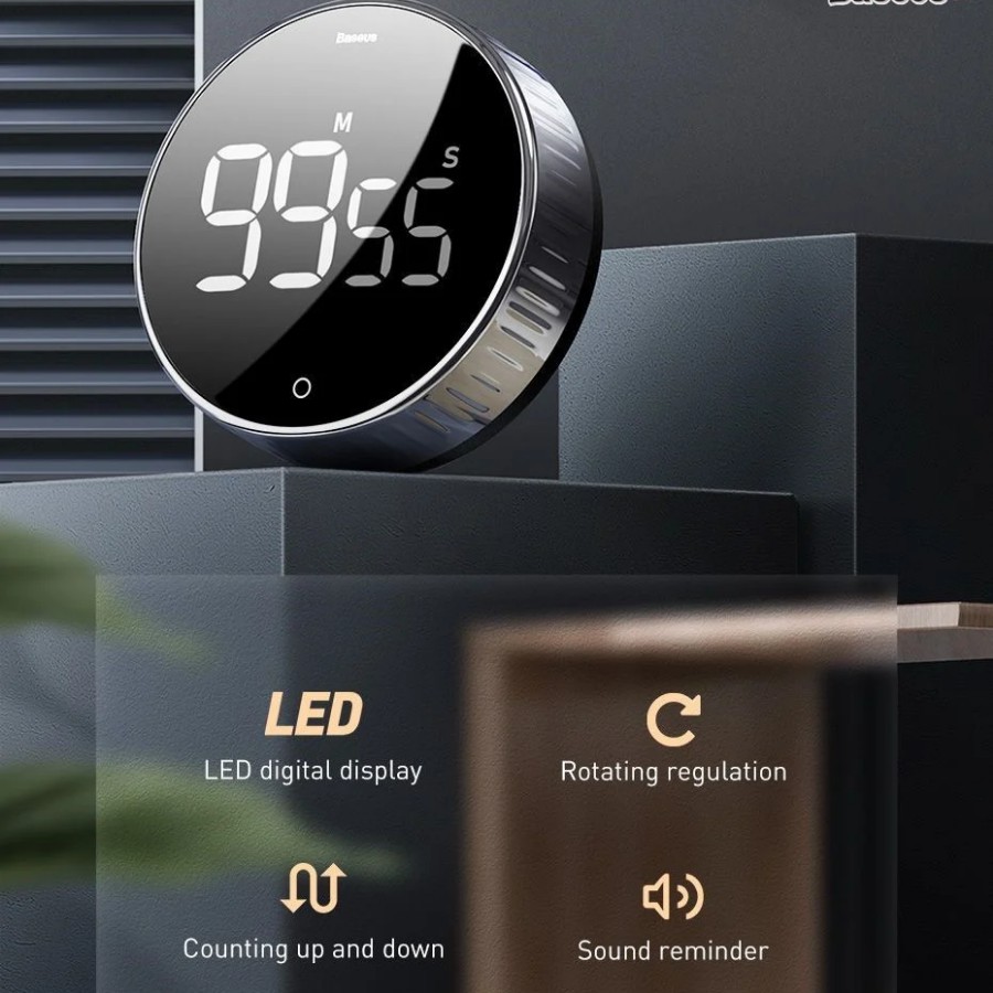 [Chính hãng-Sẵn] Đồng hồ hẹn giờ đếm ngược Baseus Heyo Rotation LED Countdown Timer - LV716-BK